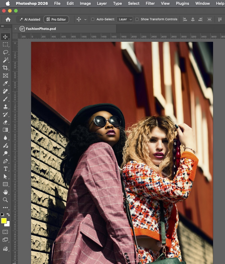 A fashion photo open in Photoshop.